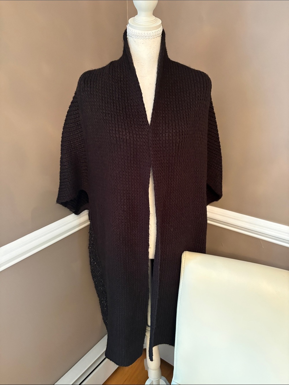 Elan Black Open-Front Knit Poncho Cardigan